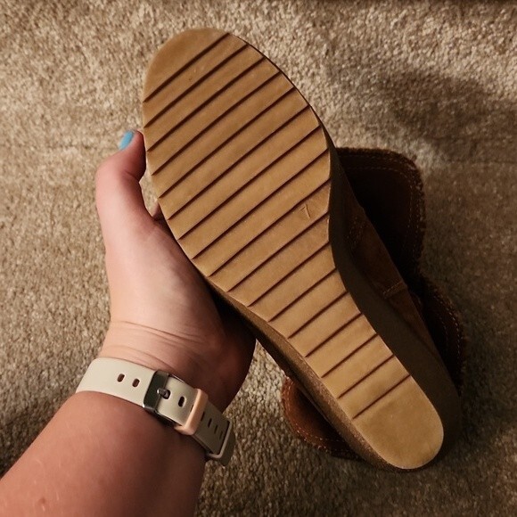 Bjorndal Women's "Lilly" Brown Suede Wedge Booties w/ Knit Sock Lining Size 7 - Picture 8 of 9